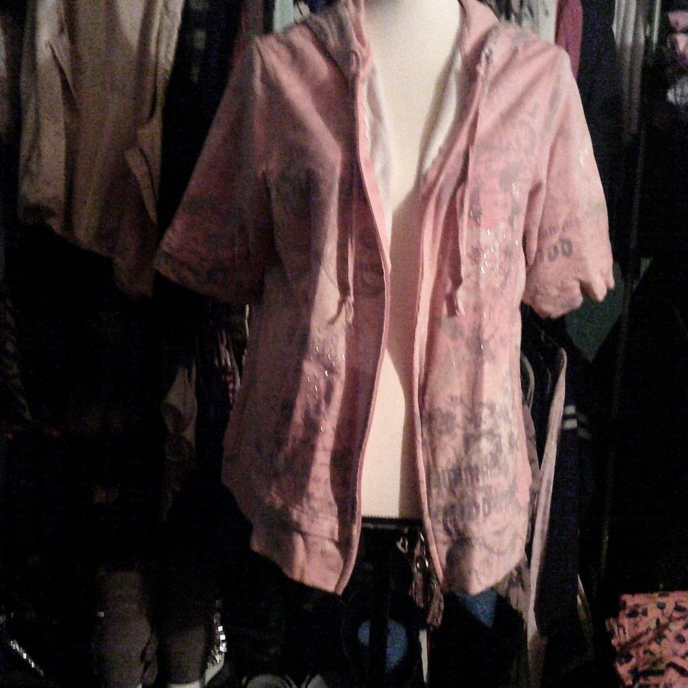 Zip-up Short Sleeve Rhinestone Top